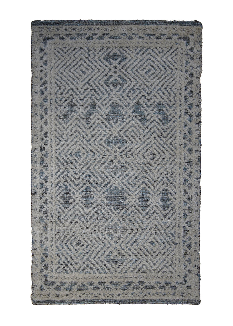 Oriental Rug Indian Handmade Area Modern 2'0"x3'0" (2x3) Blue Whites/Beige Geometric Design #A30344