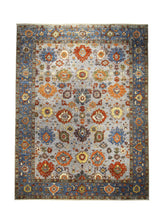 Oriental Rug Pakistani Handmade Area Transitional Tribal 8'9"x11'8" (9x12) Blue Bamiyan Geometric Serapi Design #A30372