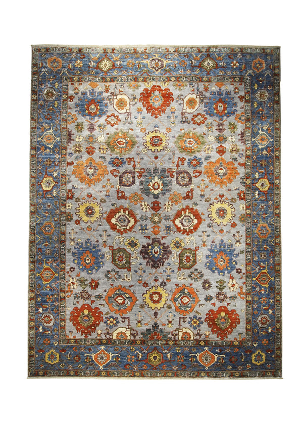 Oriental Rug Pakistani Handmade Area Transitional Tribal 8'9"x11'8" (9x12) Blue Bamiyan Geometric Serapi Design #A30372