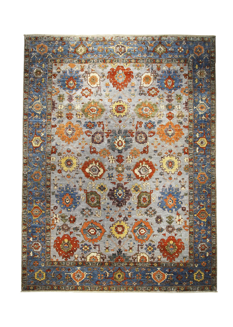 Oriental Rug Pakistani Handmade Area Transitional Tribal 8'9"x11'8" (9x12) Blue Bamiyan Geometric Serapi Design #A30372
