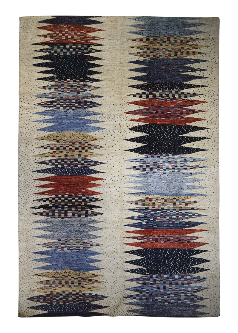 Oriental Rug Pakistani Handmade Area Transitional Tribal 5'11"x8'8" (6x9) Whites/Beige Blue Lori Geometric Gabbeh Design #A30375