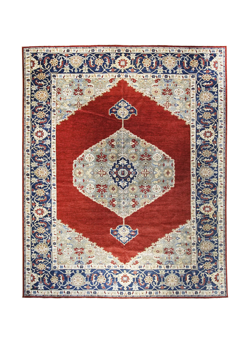 Oriental Rug Pakistani Handmade Area Transitional Tribal 11'9"x14'7" (12x15) Red Blue Serapi Geometric Design #A30416