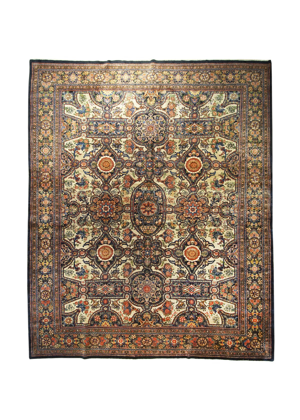 Persian Rug Kermanshah Handmade Area Traditional Antique 9'6"x11'9" (10x12) Blue Whites/Beige Garden Design #A30423