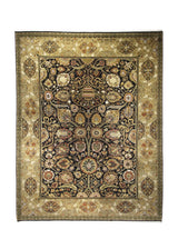 Oriental Rug Indian Handmade Area Transitional 9'0"x11'11" (9x12) Black Yellow/Gold Tea Washed Floral Design #A30429