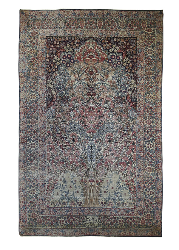 Persian Rug Kermanshah Handmade Area Traditional Antique 4'4"x6'10" (4x7) Whites/Beige Pink Blue Tree of Life Floral Design #A30449