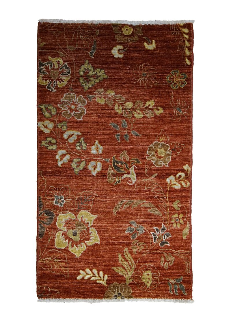 Oriental Rug Pakistani Handmade Area Transitional 1'9"x3'0" (2x3) Red Yellow/Gold Floral Design #A30468