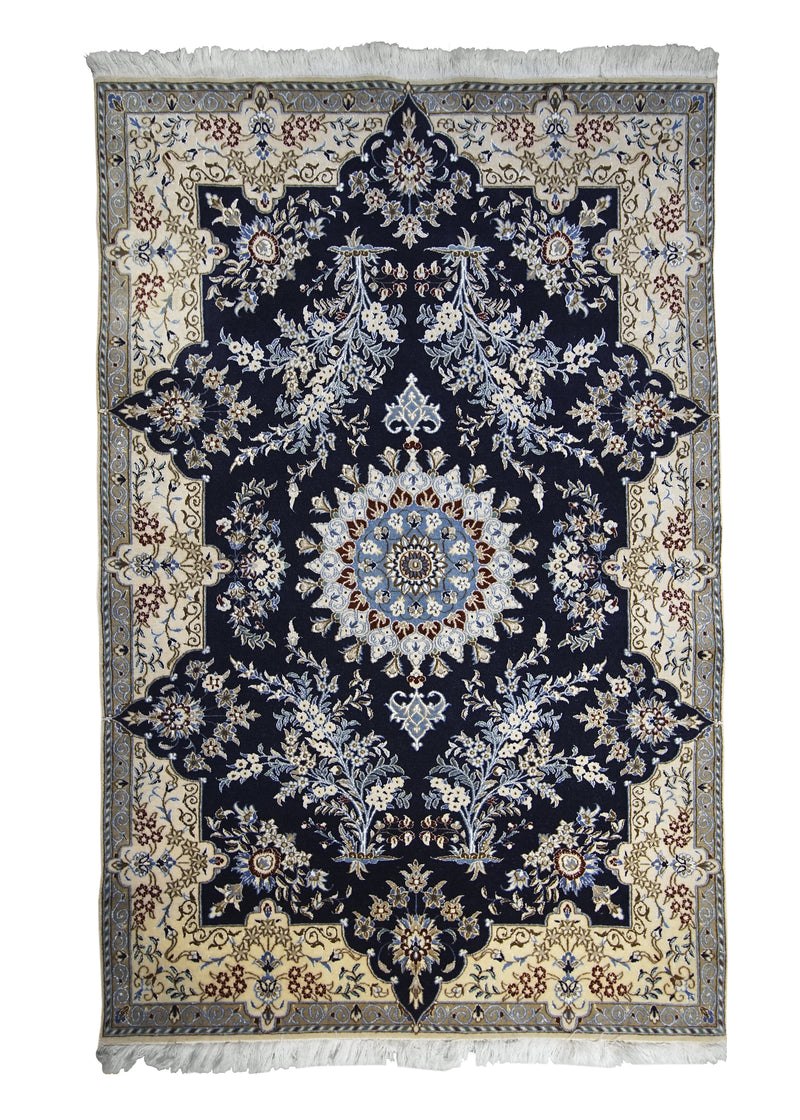 Persian Rug Nain Handmade Area Traditional 3'3"x5'5" (3x5) Blue Whites/Beige Floral Design #A30480