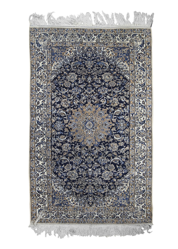Persian Rug Nain Handmade Area Traditional 3'11"x6'4" (4x6) Blue Whites/Beige Floral Design #A30481