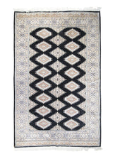 Oriental Rug Pakistani Handmade Area Tribal 5'4"x8'4" (5x8) Black Whites/Beige Bokhara Geometric Design #A30482