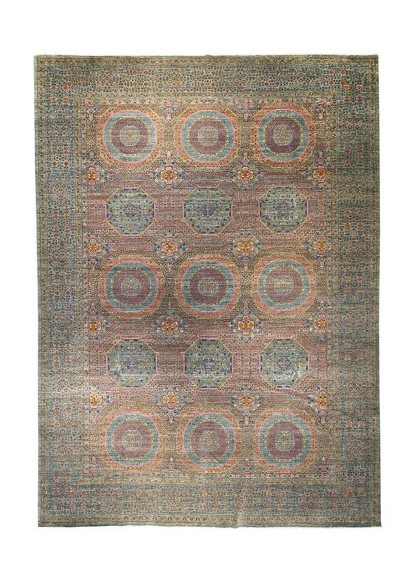 Oriental Rug Pakistani Handmade Area Transitional 10'1"x13'11" (10x14) Green Purple Purple Mamluk Geometric Design #A30509