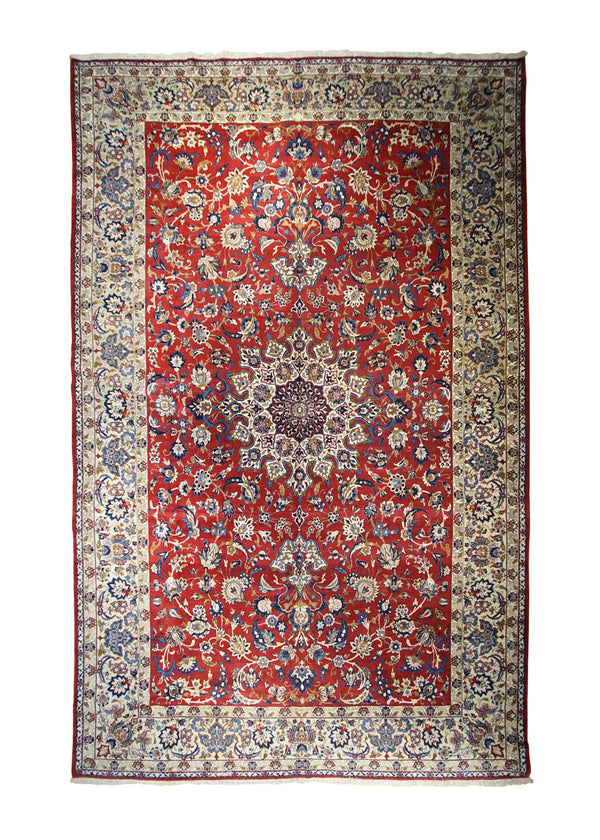 Persian Rug Yazd Handmade Area Traditional 10'2"x15'9" (10x16) Red Whites/Beige Floral Design #A30524