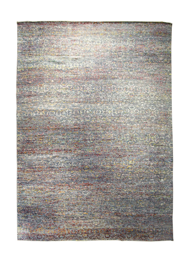 Oriental Rug Indian Handmade Area Transitional 10'0"x14'0" (10x14) Gray Multi-color Geometric Design #A30564