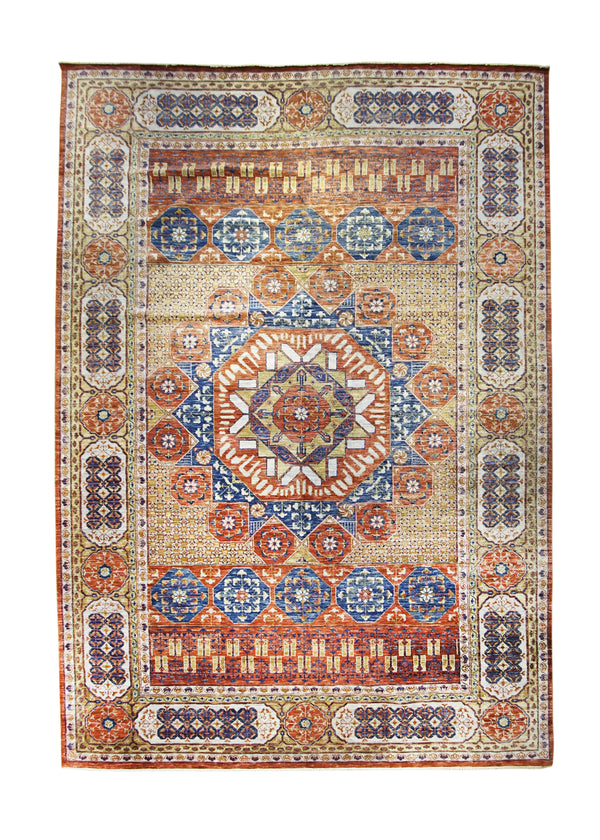 Oriental Rug Indian Handmade Area Transitional Tribal 12'4"x17'8" (12x18) Yellow/Gold Red Geometric Mamluk Design #A30585