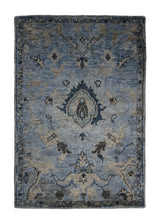 Oriental Rug Indian Handmade Area Modern 2'0"x3'0" (2x3) Blue Oushak Floral Design #A30637