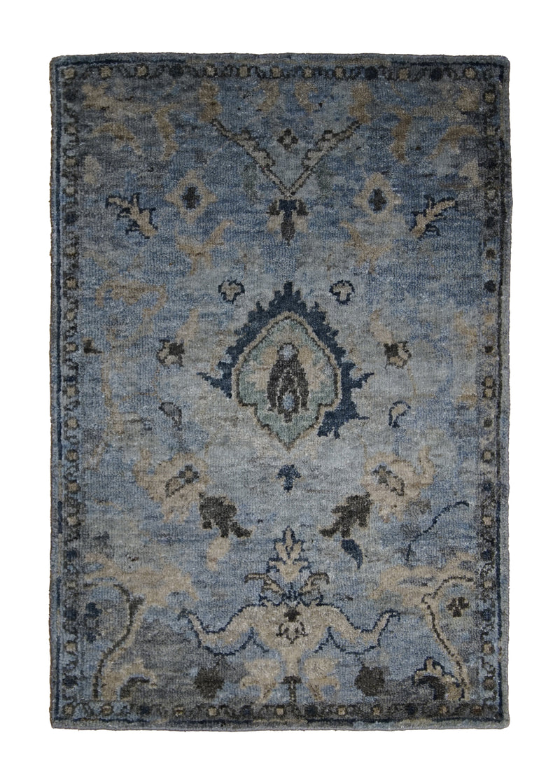 Oriental Rug Indian Handmade Area Modern 2'0"x3'0" (2x3) Blue Oushak Floral Design #A30637
