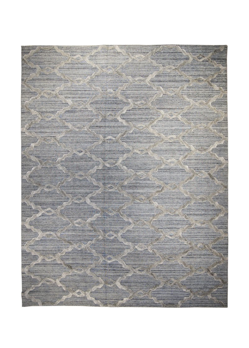 Oriental Rug Indian Handmade Area Modern Neutral 7'11"x10'0" (8x10) Blue High Low Pile Geometric Design #A30708