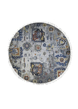Oriental Rug Indian Handmade Round Transitional 6'0"x6'0" (6x6) Whites/Beige Gray Blue Oushak Design #A30711