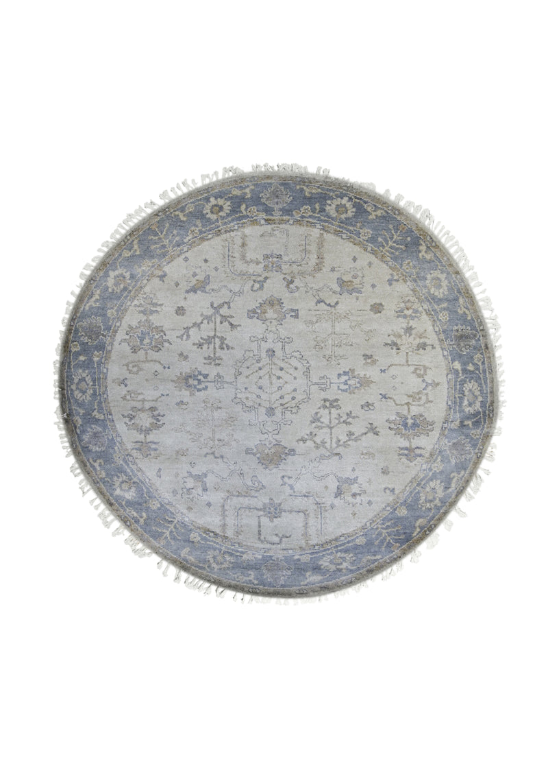 Oriental Rug Indian Handmade Round Transitional 8'0"x8'0" (8x8) Whites/Beige Oushak Design #A30751