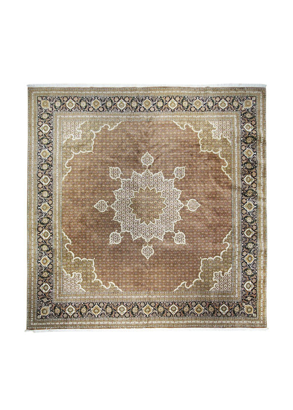 Persian Rug Tabriz Handmade Square Traditional 9'9"x10'0" (10x10) Red Blue Floral Mahi Fish Design #A30763