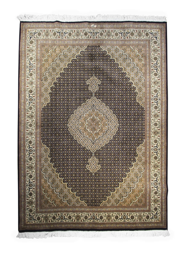 Persian Rug Tabriz Handmade Area Traditional 5'6"x7'9" (6x8) Blue Whites/Beige Green Floral Mahi Fish Design #A30766