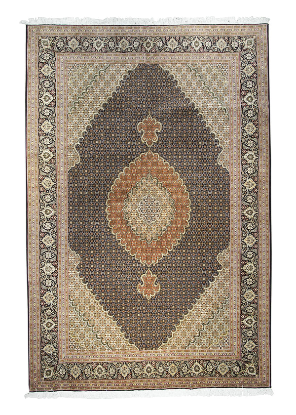 Persian Rug Tabriz Handmade Area Traditional 6'7"x10'0" (7x10) Blue Whites/Beige Floral Mahi Fish Design #A30768