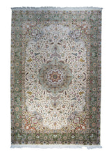 A30769 Persian Rug Tabriz Handmade Area Traditional 6'7'' x 9'10'' -7x10- Green Whites Beige Floral Design