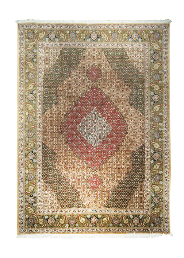 Persian Rug Tabriz Handmade Area Traditional 8'3"x11'7" (8x12) Red Green Floral Mahi Fish Design #A30771