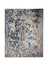 Oriental Rug Pakistani Handmade Area Modern 7'11"x9'11" (8x10) Blue Whites/Beige Red Splatter Abstract Design #A30804