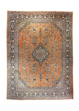 Persian Rug Kashan Handmade Area Traditional Antique 10'6"x14'2" (11x14) Red Blue Toranj Mehrab Floral Design #A30811