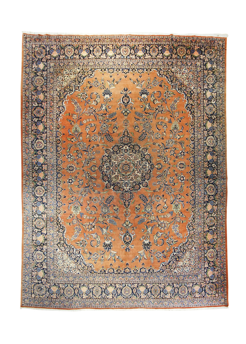Persian Rug Kashan Handmade Area Traditional Antique 10'6"x14'2" (11x14) Red Blue Toranj Mehrab Floral Design #A30811