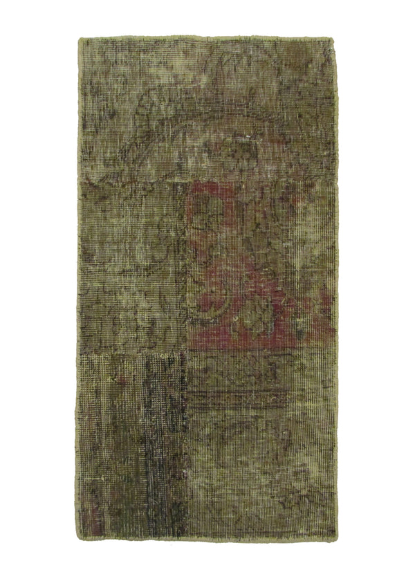Persian Rug Handmade Area Vintage Transitional 1'9"x3'1" (2x3) Green Red Patchwork Geometric Design #A30841