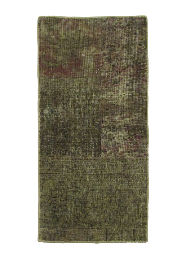 Persian Rug Handmade Area Vintage Transitional 1'10"x3'6" (2x4) Green Red Patchwork Geometric Design #A30842