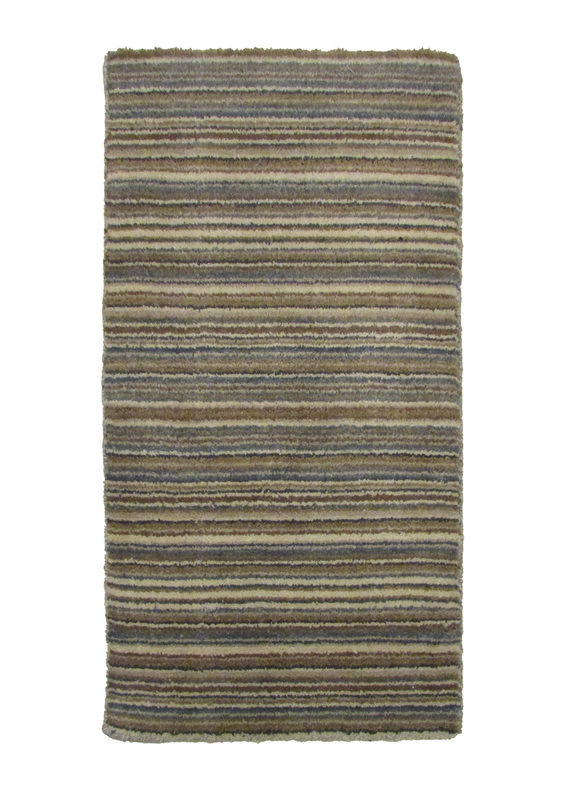 Oriental Rug Indian Handmade Area Modern 1'9"x3'2" (2x3) Whites/Beige Gray Stripes Design #A30843