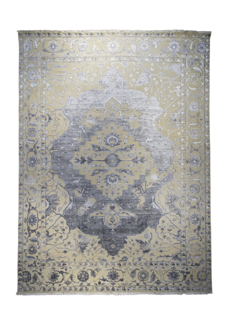Oriental Rug Indian Handmade Area Modern Transitional 9'0"x11'10" (9x12) Gray Whites/Beige Floral Design #A30885