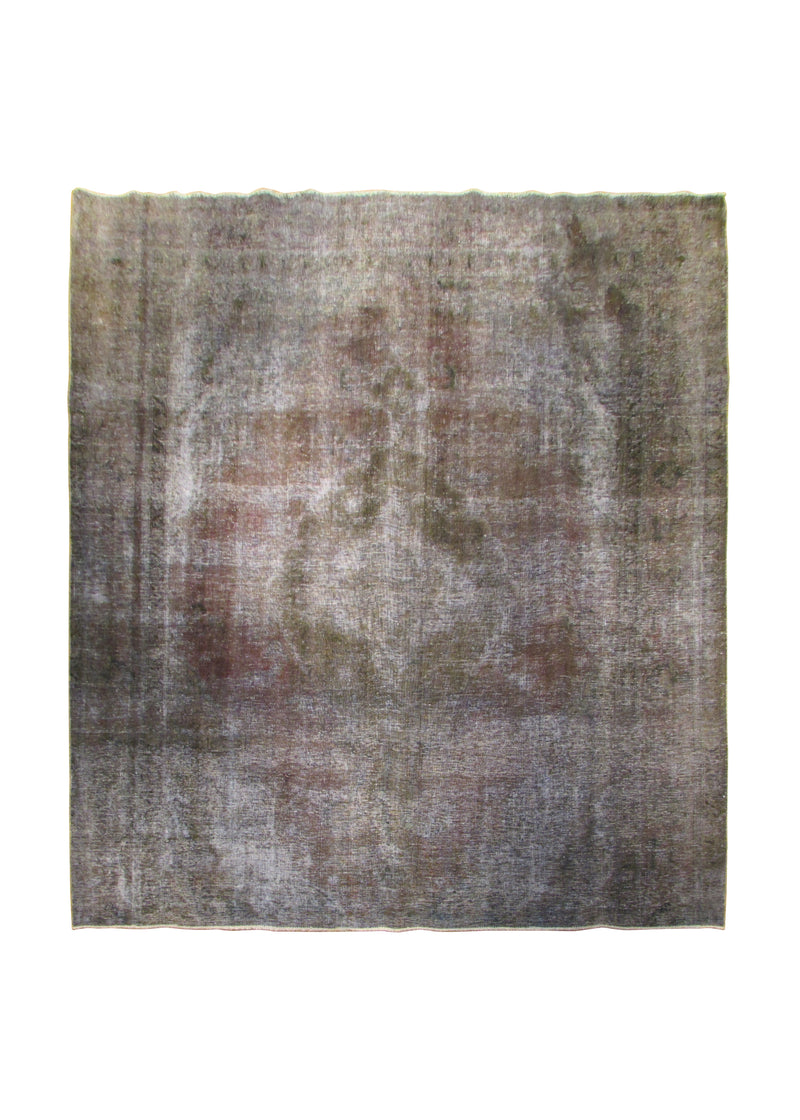 Persian Rug Tabriz Handmade Area Transitional Vintage 9'6"x10'9" (10x11) Gray Brown Overdyed Floral Design #A30945