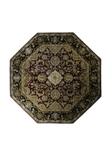 A30956 Oriental Rug Indian Handmade Round Transitional 6'0'' x 6'0'' -6x6- Yellow Gold Black Octagon Tea Washed Floral Design