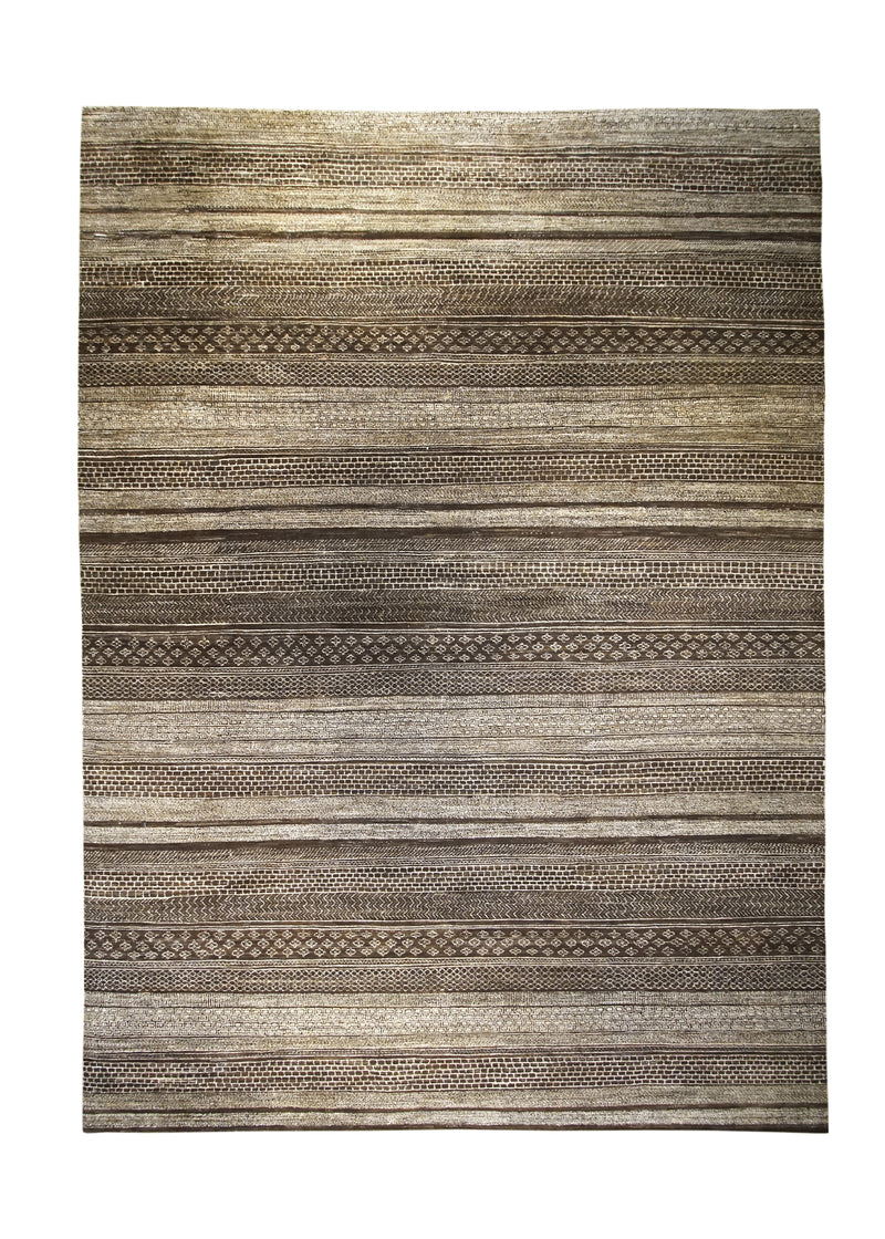 Oriental Rug Pakistani Handmade Area Transitional Tribal 9'10"x13'10" (10x14) Brown Gabbeh Stripes Grass Design #A30970
