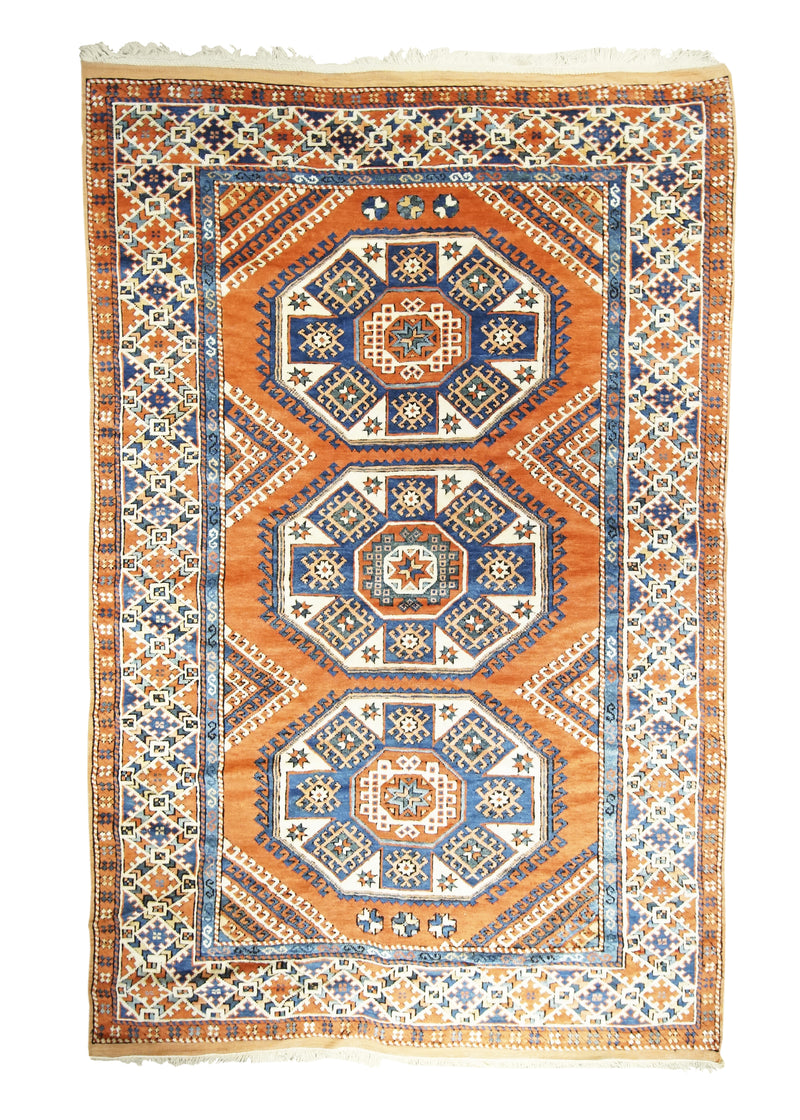Oriental Rug Turkish Handmade Area Tribal 6'3"x9'6" (6x10) Red Blue Geometric Design #A30983