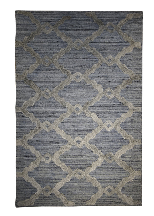 Oriental Rug Indian Handmade Area Modern Neutral 3'5"x5'4" (3x5) Whites/Beige Gray High Low Pile Design #A30988