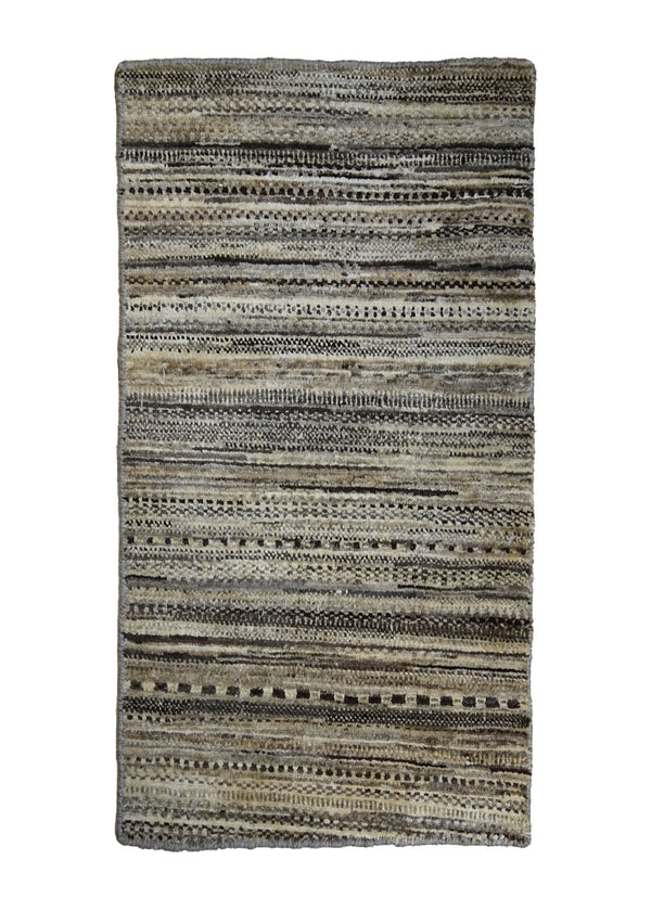 Oriental Rug Pakistani Handmade Area Transitional Tribal 1'11"x3'2" (2x3) Whites/Beige Brown Gabbeh Stripes Grass Design #A31002