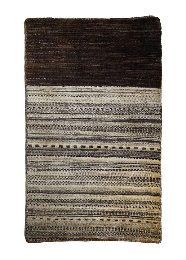 Oriental Rug Pakistani Handmade Area Transitional Tribal 2'0"x3'2" (2x3) Whites/Beige Brown Gabbeh Stripes Grass Design #A31003