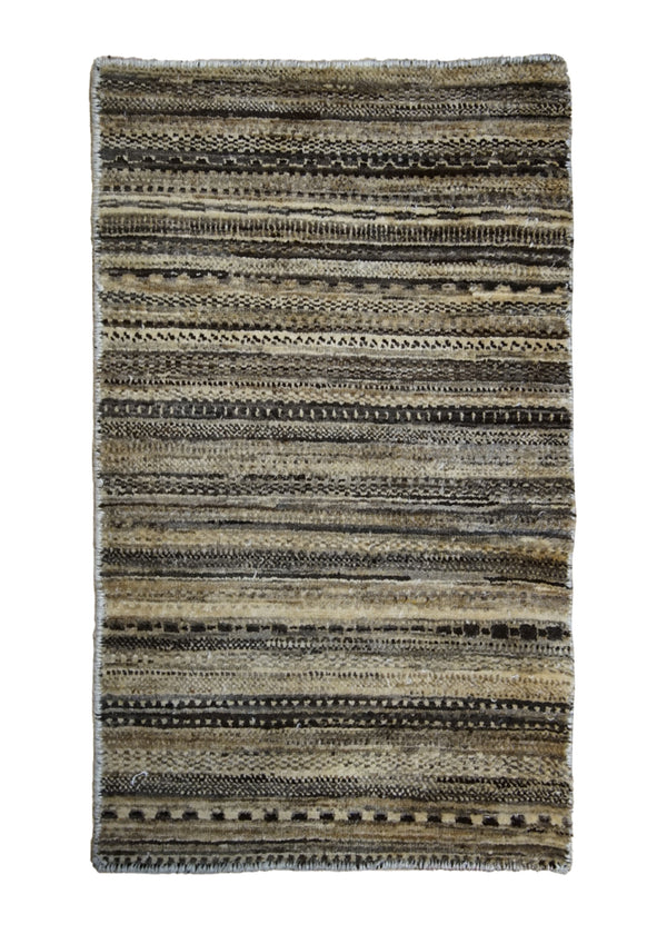 Oriental Rug Pakistani Handmade Area Transitional Tribal 1'11"x3'2" (2x3) Whites/Beige Brown Gabbeh Stripes Grass Design #A31004