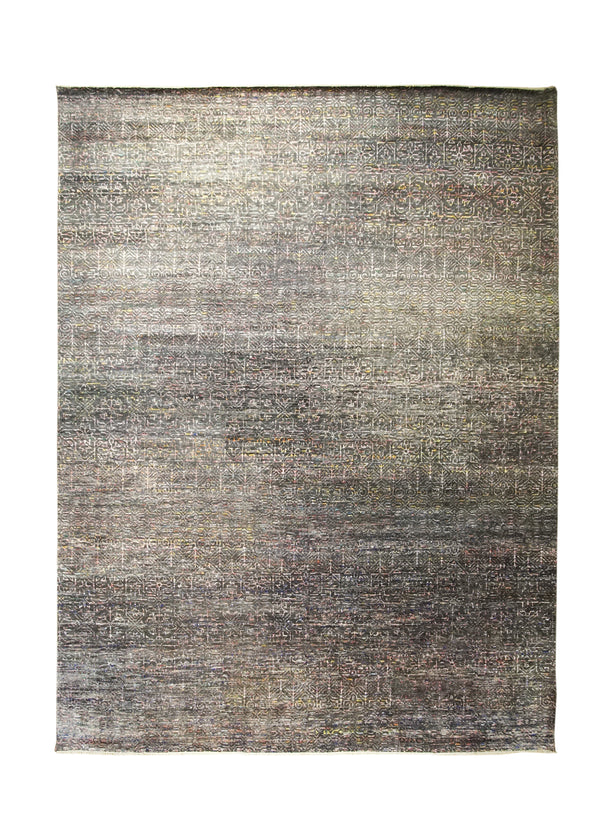Oriental Rug Indian Handmade Area Modern 10'1"x13'4" (10x13) Gray Multi-color Grass Geometric Design #A31056