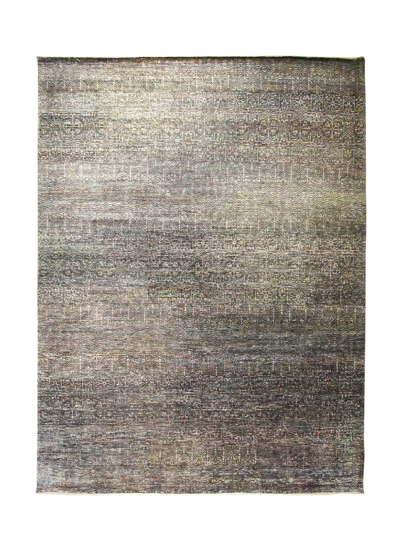 Oriental Rug Indian Handmade Area Modern 10'1"x13'4" (10x13) Gray Multi-color Grass Geometric Design #A31056