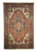 Oriental Rug Indian Handmade Area Transitional Tribal 3'11"x6'0" (4x6) Red Geometric Heriz Design #A31069