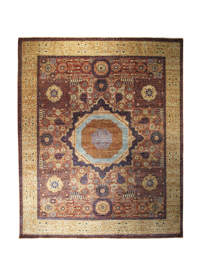 Oriental Rug Pakistani Handmade Area Transitional Tribal 8'1"x9'10" (8x10) Red Yellow/Gold Faryab Mamluk Geometric Design #A31105