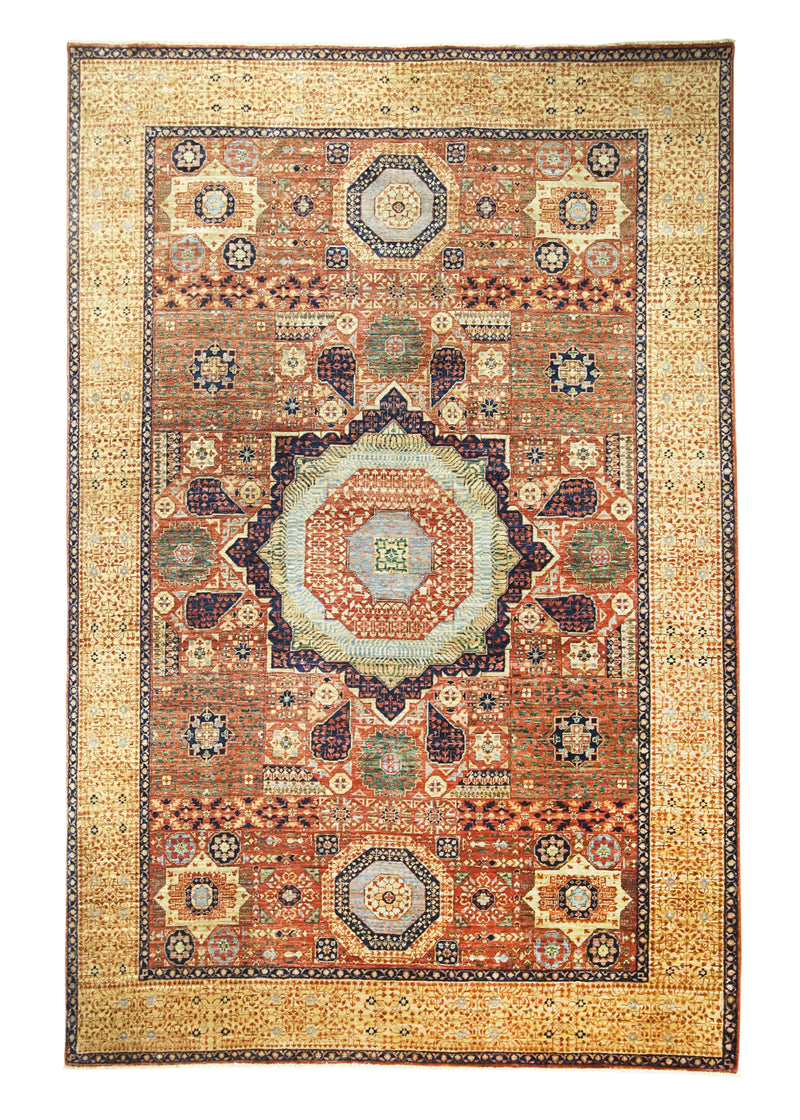 Oriental Rug Pakistani Handmade Area Transitional Tribal 5'10"x9'1" (6x9) Red Yellow/Gold Faryab Mamluk Geometric Design #A31107
