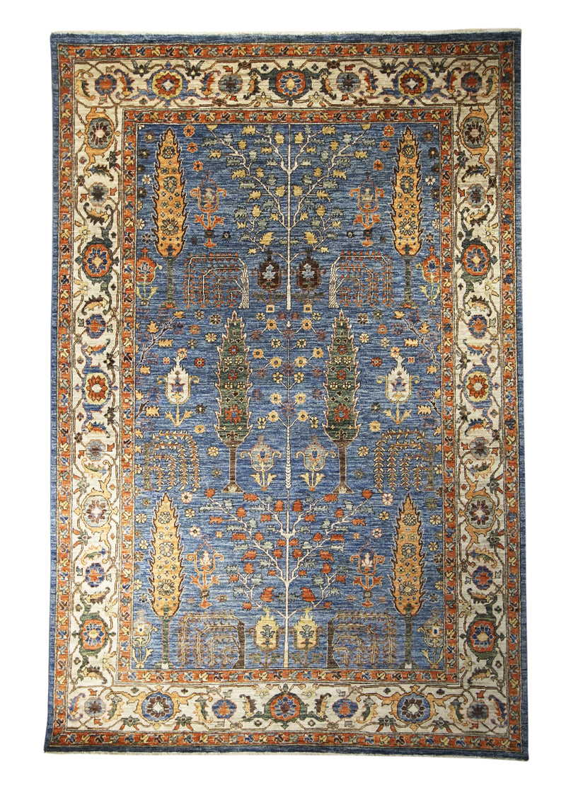 Oriental Rug Pakistani Handmade Area Transitional Tribal 5'11"x8'11" (6x9) Blue Geometric Bakhshayesh Design #A31122