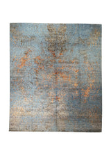 Oriental Rug Indian Handmade Area Modern 8'0"x9'9" (8x10) Blue Orange Ripple Abstract Design #A31152