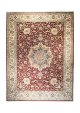 A31156 Persian Rug Tabriz Handmade Area Traditional 9'10'' x 13'1'' -10x13- Red Whites Beige Naghsh Floral Design